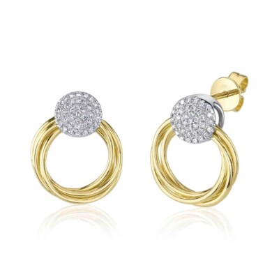 14K bicolor Gold Diamant 3 Kreise Ohrringe Ohrstecker natürlich 0,16 ct