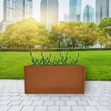 Corten Steel Planter 36x12x16 Inch, Modern Rectangular Metal Planter Box Outdoor