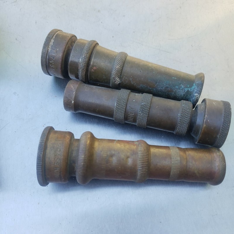 Lot of 3 antique brass / bronze hose nozzles, part of collection