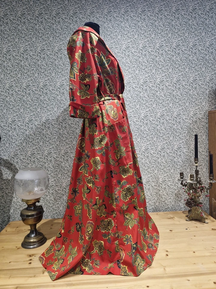 VESTIDO VINTAGE AÑOS 50/60 BATA ESTAMPADO ROJO ALGODÓN Foto 2 de 4