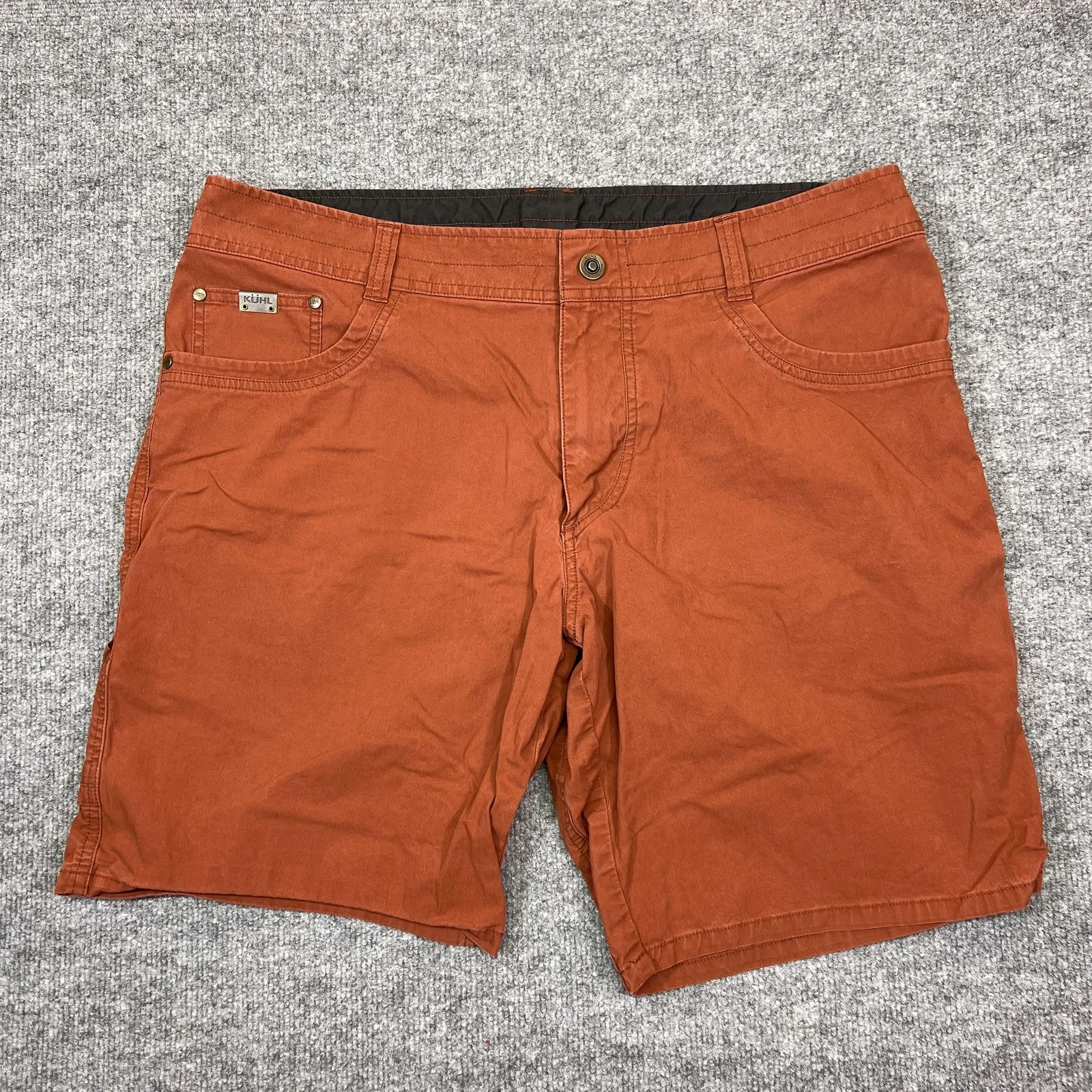 Kuhl Revolvr Cargo Shorts Mens 38 Orange Canvas Hiking Outdoor 9 Inseam Casual