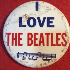 I Love The Beatles Celluloid Pin Button Pinback 3 1/2” Made In USA Musical Notes