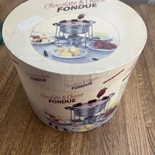 Vintage Roshco Chocolate & Cheese Fondue 12 pc Set  Stainless Steel