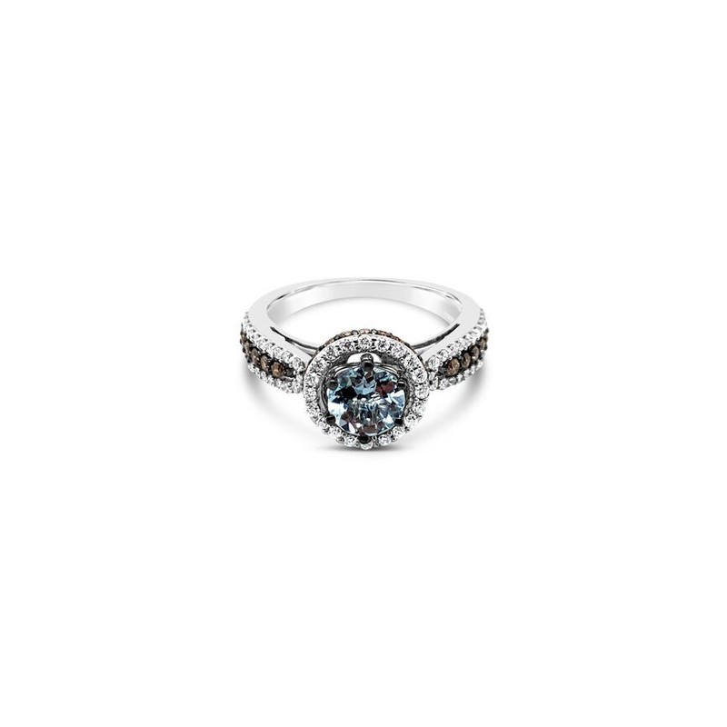 LeVian 14K White Gold Cocktail Ring with 1.25 TCW Aquamarine & Diamond - Size 6