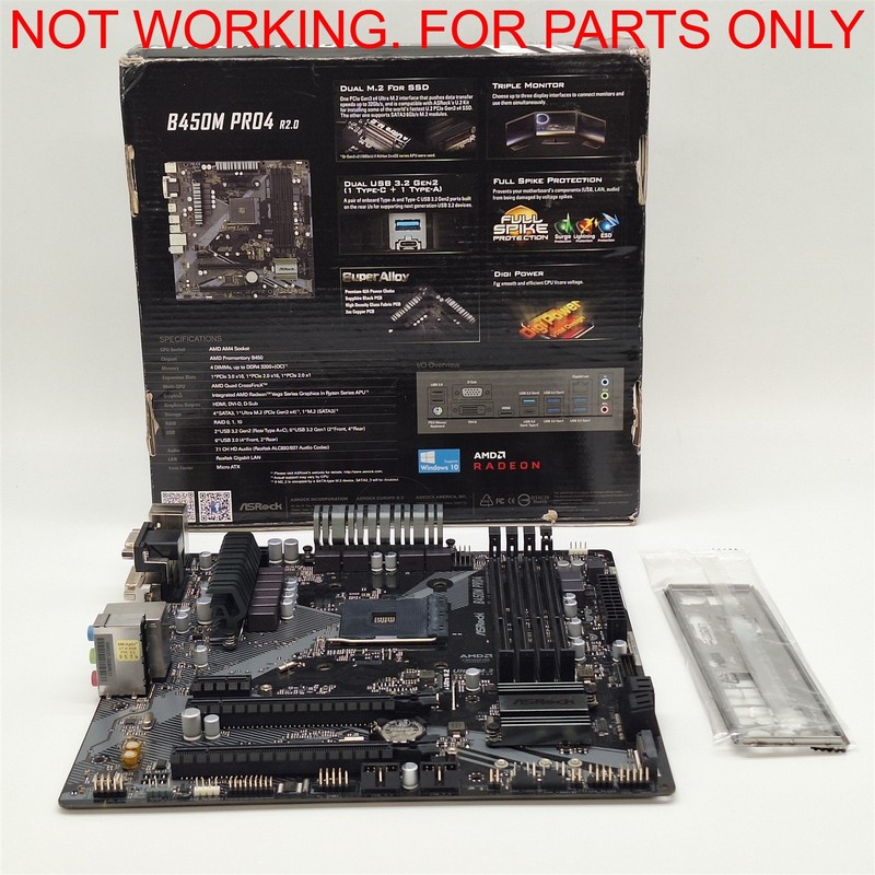 ASROCK B450M PRO4 R2.0 AM4/ AMD B450/ DDR4/ Micro ATX Motherboard -NOT WORKING-