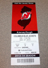 New Jersey Devils 12/27/2013 Ticket Stub vs Columbus Cam Atkinson ShO Gm Winner