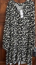 BNWT F&F Black/White SIZE 16 UK Long Sleeve Smock/ Shirt Dress