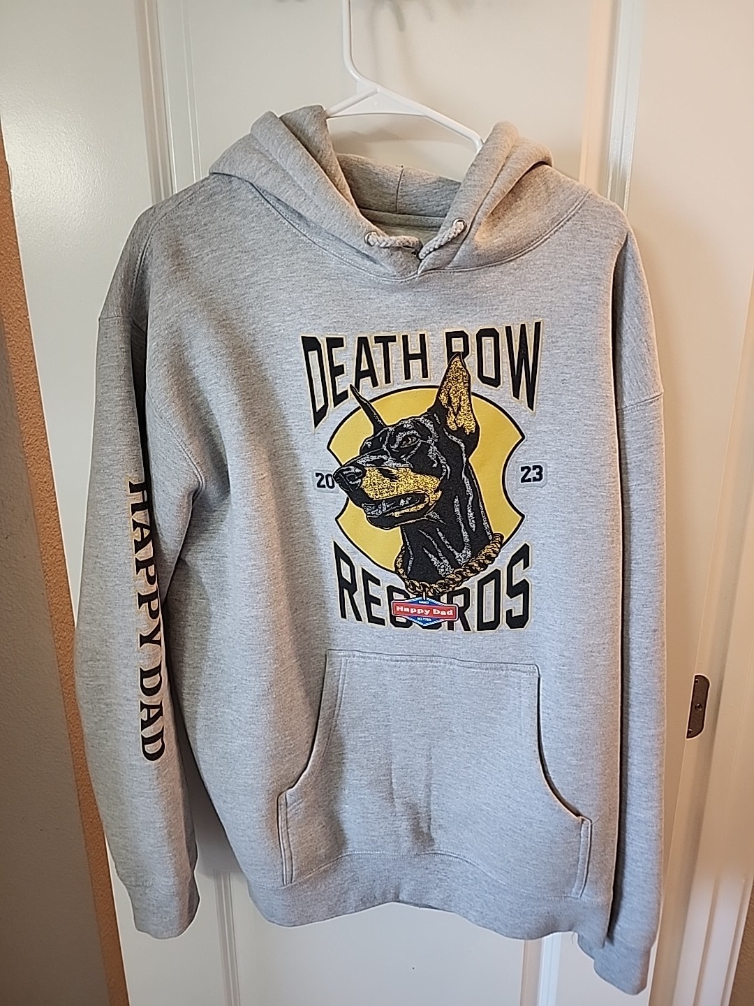 FILA Rara felpa con cappuccio Happy Dad Hard Seltzer Death Row Records taglia L grande grigia pesante