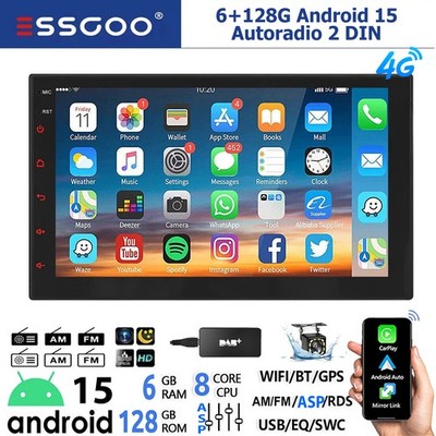 7'' Android 15 DAB+ 6+128G Autoradio 2 DIN 8-kern Carplay GPS Navi RDS WiFi AM 4G