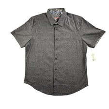 Robert Graham Shirt Men XL Black Damask Short Sleeve Button Up Equinox Classic