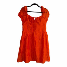 Adrianna Papell Women's Puff-Sleeve Sweetheart Fit & Flare Orange Sz 8 Dress