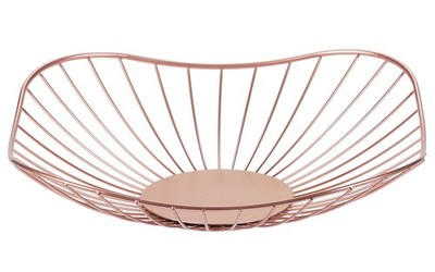 Short Curved-Edge Modern Single Tier Dish Metal Wire Fruit Basket Pink Square