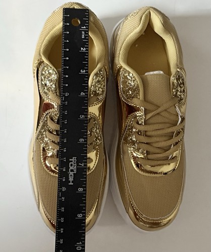 Sneakers Women’s Gold 8 1/2 41 Platform Wedge Slip On Walking Shoes Gym Athletic - Picture 17 of 18