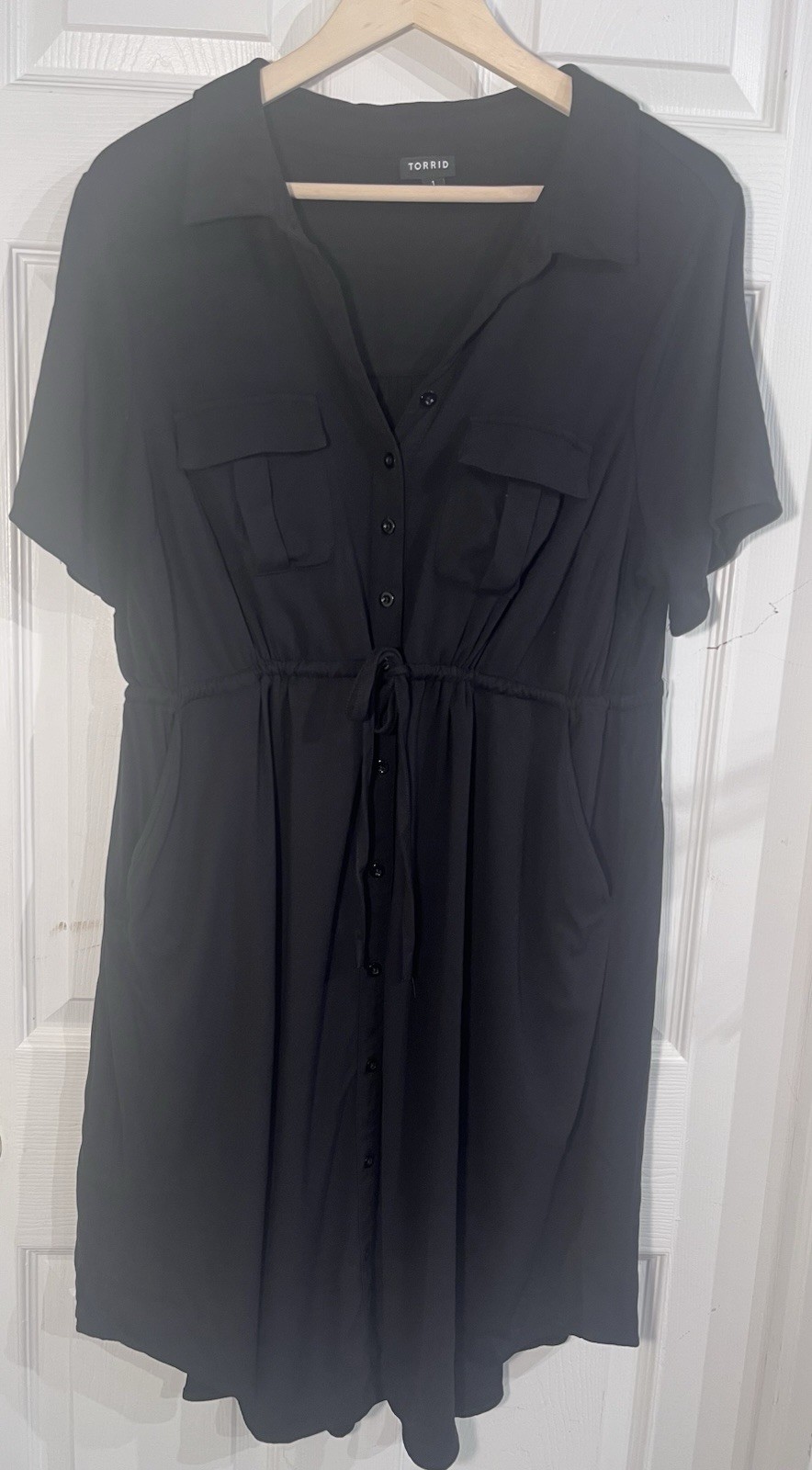 Torrid Black Mini Twill Drawstring Shirtdress Poc… - image 5
