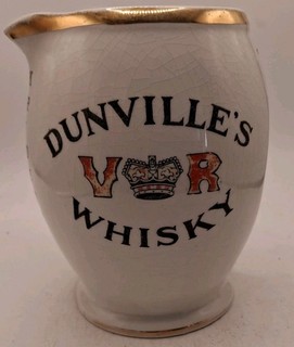Dunvilles VR Whisky Water Jug. Belfast J A Campbell 64 Royal Ave.