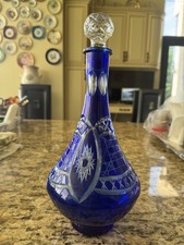 Vintage Cobalt Blue Cut to Clear Lead Crystal Decanter {550} 8.1.25