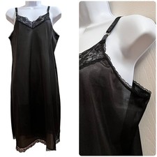 Vintage Heavenly Secrets Black Satin Lace Trim Slip Size Large Feminine