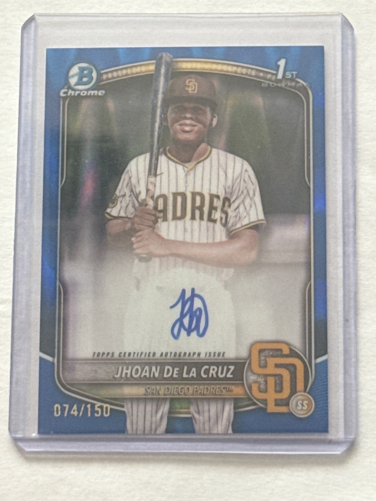 2025 Bowman Chrome 1st - Jhoan De La Cruz #CPA-JDL Blue Raywave AUTO 074/150