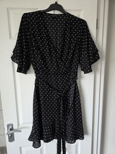 City Chic S Size 16 Black Polka Dot Dress Vintage Retro Frill 50s 40s Tea