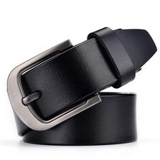 Image of Mens Genuine Leather Belt Belts Real New Buckle For Trouser Jeans Black Brown UK