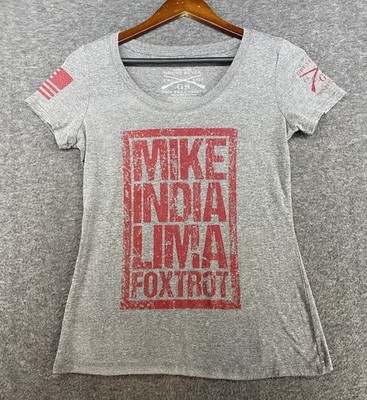 Grunt Style Mike India Lima Foxtrot MILF Gray Red T-shirt Women's Size Medium