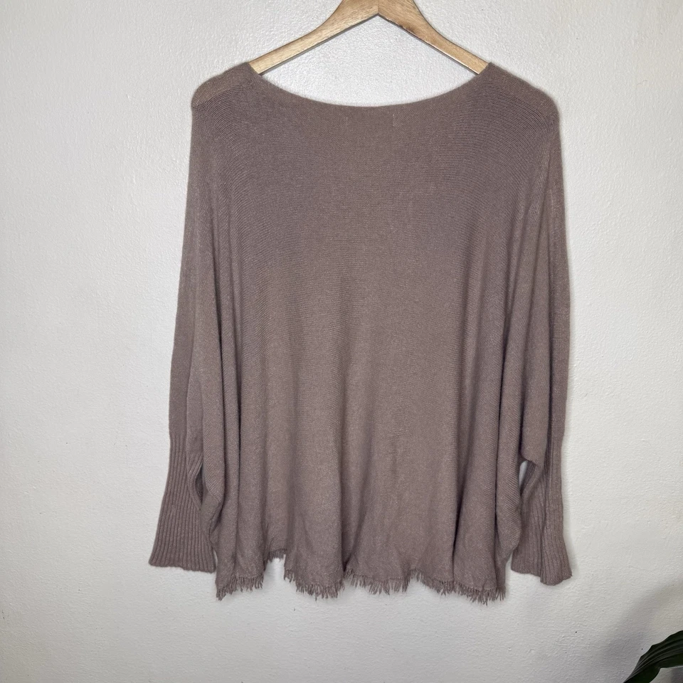 Jaki London Brown Soft Sweater Fringe Trim Women’s One Size  Viscose Minimalist - Image 4 of 4
