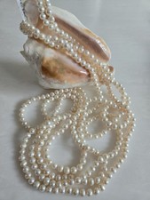 Cultured Freshwater Pearl CFWP Opaque White 100" Endless Strand Necklace 7-8mm