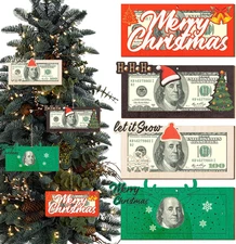 Set of 4 Wooden Christmas Money Holders for Tree and Tabletop Decor