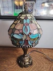VINTAGE LEADED GLASS TIFFANY STYLE TABLE LAMP 14"  Antique Roadshow Plaqued