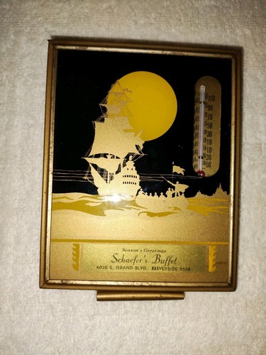 Vintage Advertising Sailboat Ship Thermometer Hanging Picture Schaefer's Buffet - Picture 14 of 14