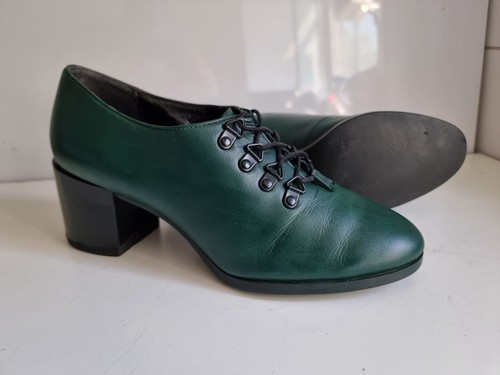 CAMPER DESIGNER UK 5 EU 38 WOMENS GREEN LEATHER COURT LOW HEELS LACE UP SHOES