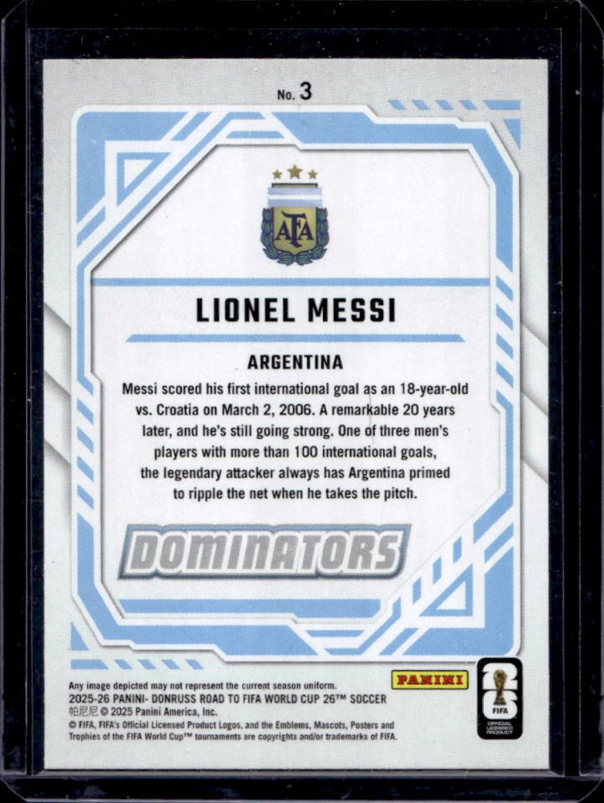 2025-26 Panini Donruss Road to FIFA World Cup 26' Lionel Messi Dominators #3 view 2