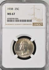 1938 WASHINGTON QUARTER  25C NGC MS 67 Certified Coin