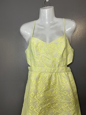 American Eagle Outfitters Dress Womens 4 Yellow Jacquard Cutout Fit & Flare