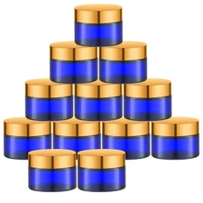 12 Pcs 1oz Round Cobalt Blue plastic Jars with Inner Liners for Cosmetics