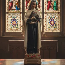 Antique French St. Therese Of Lesieux Statue 17”Inch Chalkware “Little Flower”