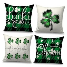 St Patricks Day Pillow Covers 18x18 Inch Set 18" x 18" Pack of 4 Green Plaid