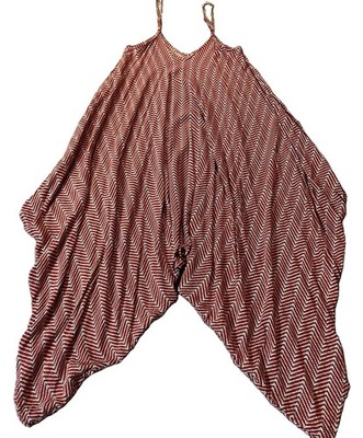 Blue Vanilla Striped Harem Jumpsuit Sz S Red White Rayon Spaghetti Strap Boho