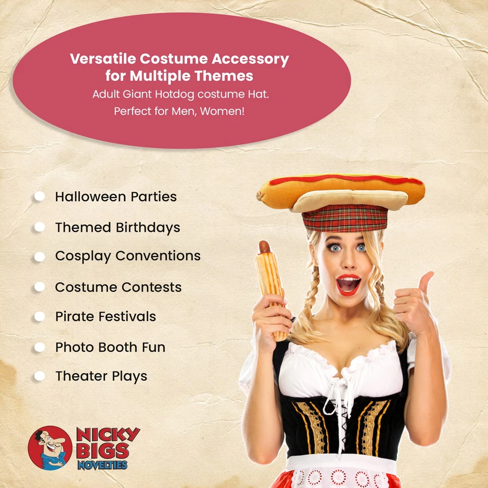 Adulto Gigante Perro Caliente Sombrero Pie Largo Wiener Prendas para la cabeza Camión de comida Disfraz Accesorio Foto 4 de 4