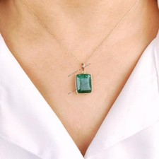 7.78ct Natural Emerald Pendant 14K Yellow Gold May Birthstone Octagon Minimalist