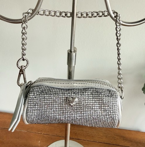 Juicy Couture Mini Glitter Shoulder Bag Silver Chain Heart Charm Y2K Purse