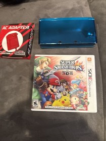 Nintendo 3DS Original Aqua Blue Teal System & Super Smash Brothers Game Charger