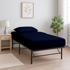 4 Piece Cot Sheets Set 25" X 75" with 6 Inch Deep Pocket Navy Blue Solid, 100...