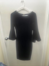Calvin Klein Womens Size 4 Dress Black Velvet Knee Length Formal Party Elegant