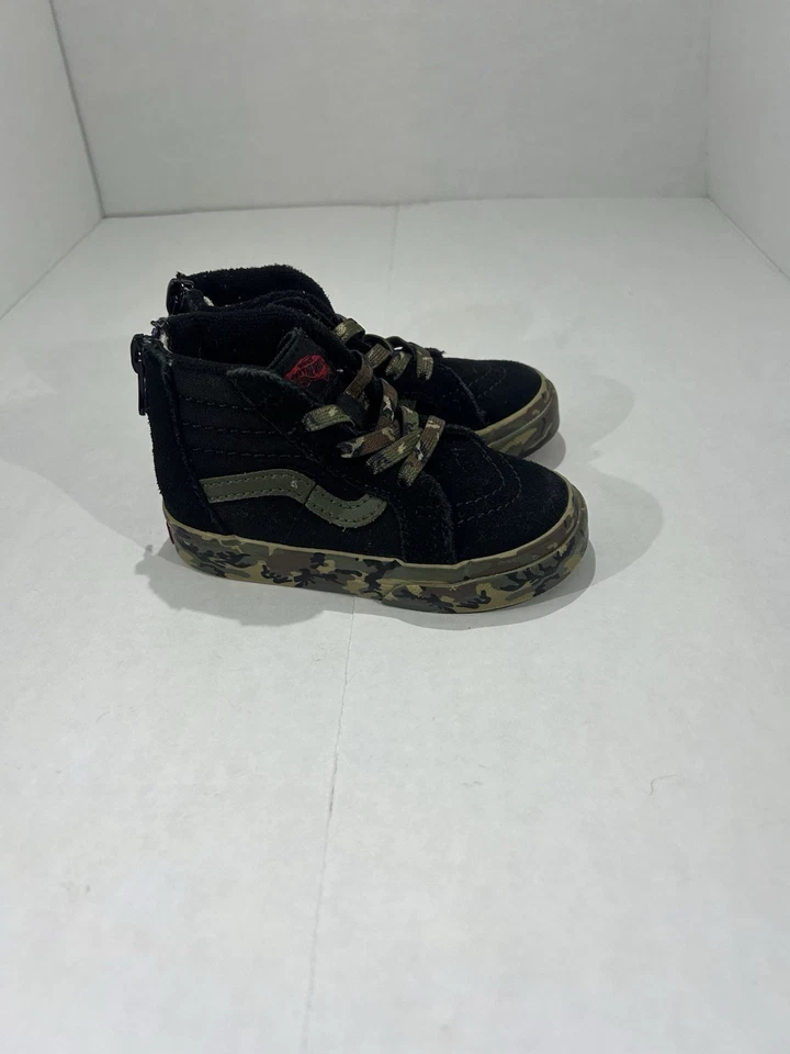 Vans Sk8-Hi Zip Toddler Shoes Size 10 Black Camo Sole Suede Canvas High-Top - Image 4 of 4
