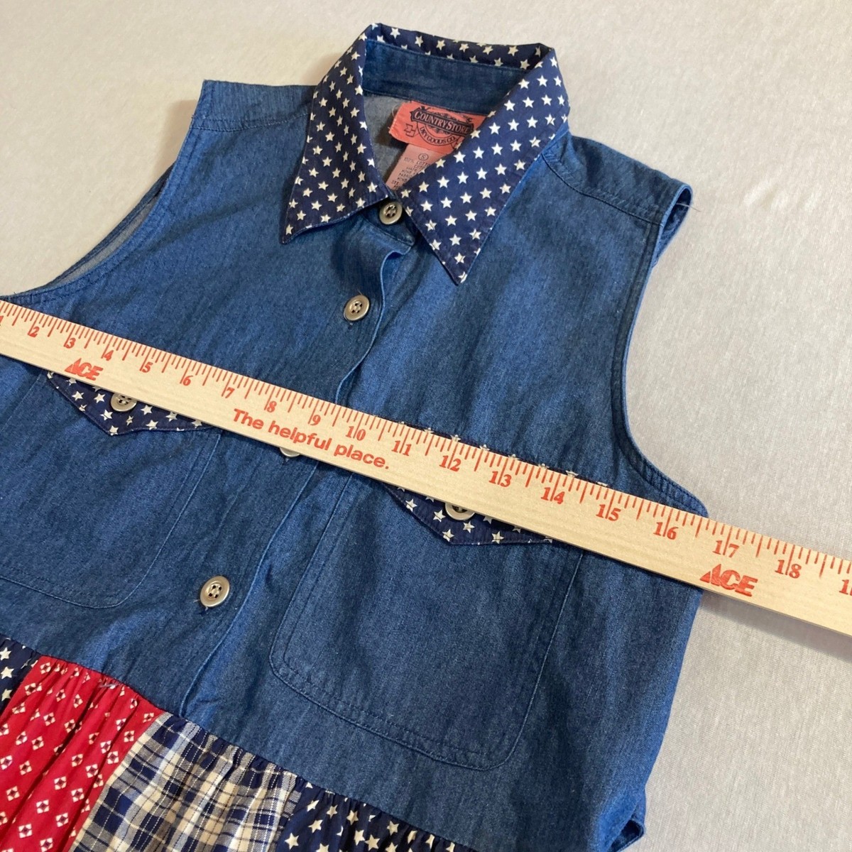 Vintage Cambridge Country Store Dress S Americana Stars Stripes Red White Blue View 5
