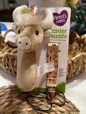 Parents Choice Pacifier Buddy With Clip 6 Inch Cow Farm Animal Farmer Brand New
