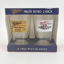 SET of 2 Miller High Life Beer Pint RETRO Glasses NOS 2009