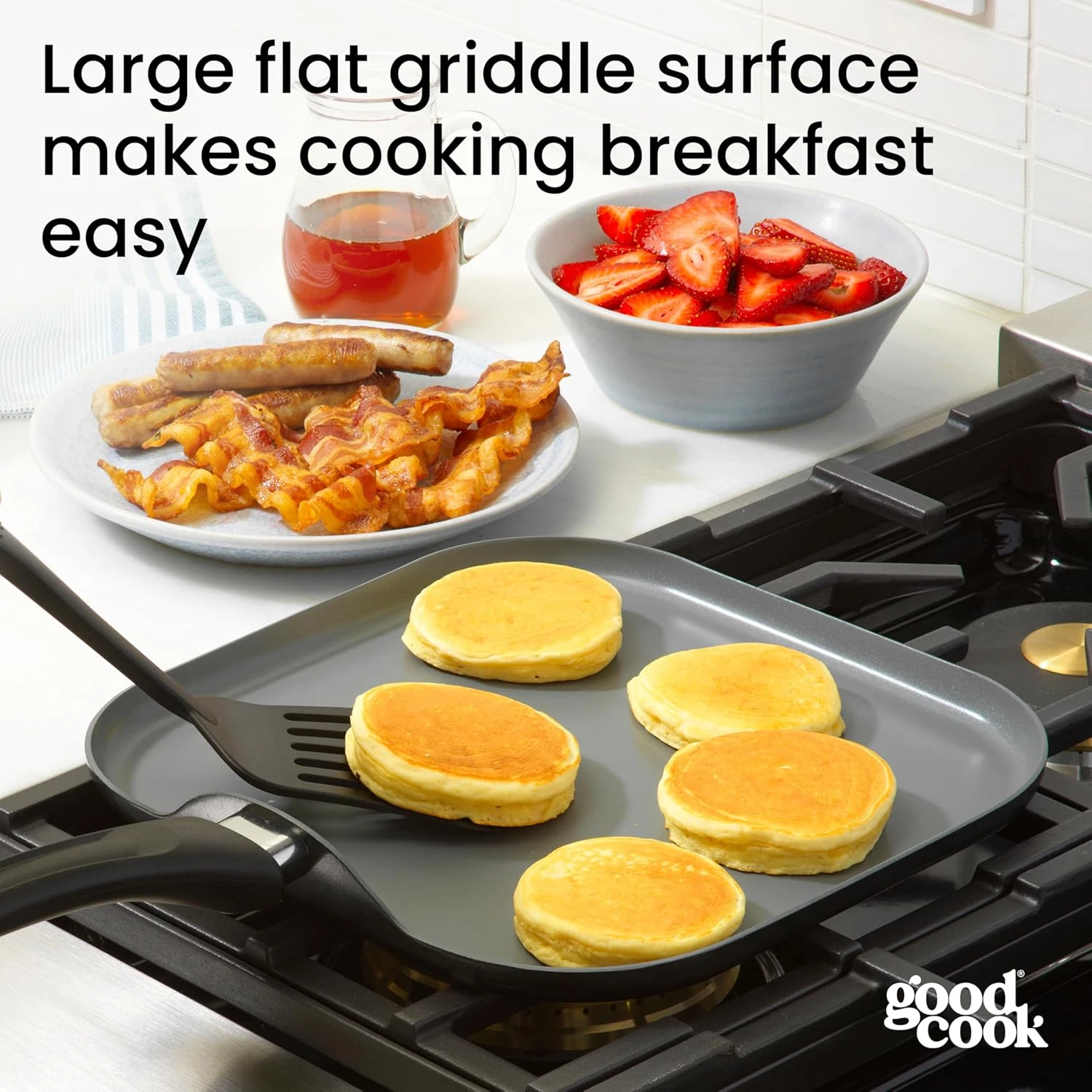 Everyday Griddle Pan Ceramic Nonstick Aluminum Construction Even Heating Black