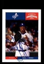 Signed Baseball Card Auto Odalis Perez 2004 Donruss Team Heroes #214 Dodgers